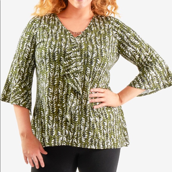 NY Collection Tops - Ny collection plus size printed bell-sleev…